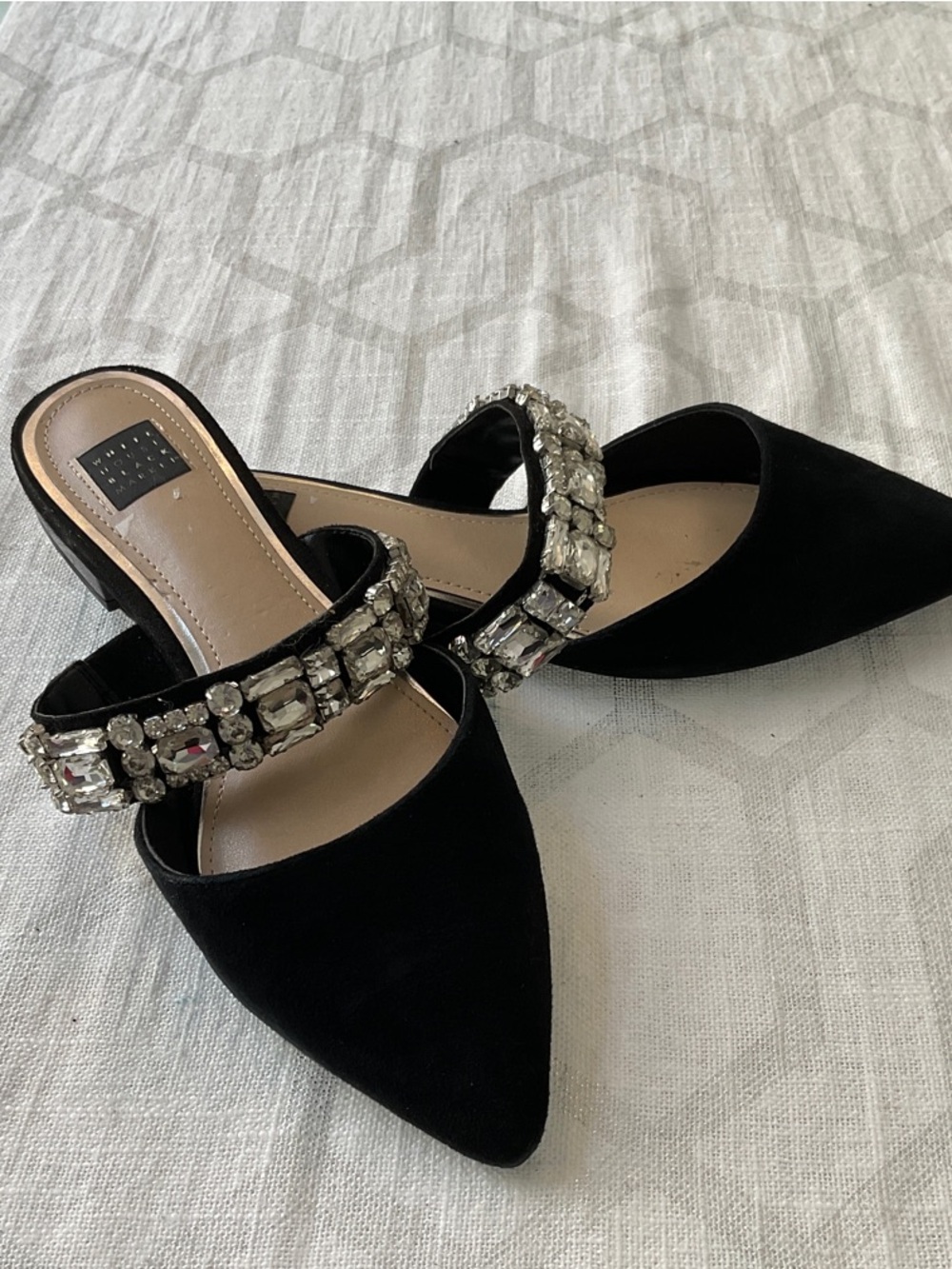 White House Black Market Black Jeweled-Trim Pointed Toe Slip-On Mules